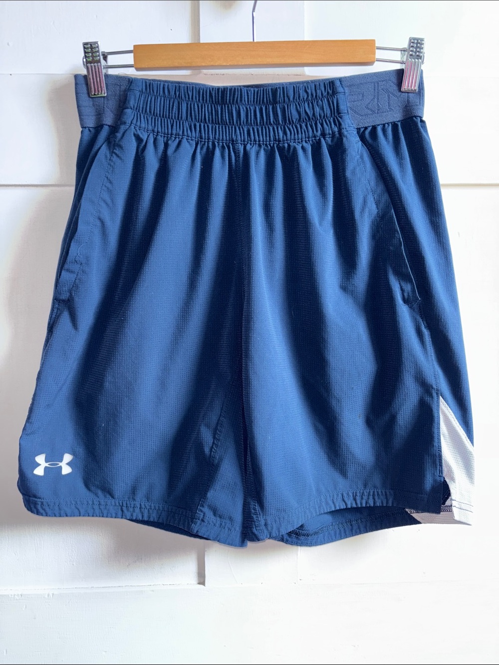 Under Armour Men's Navy Blue Athletic Shorts with White Accent
